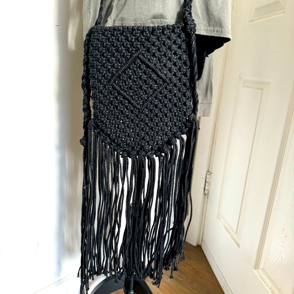 Handbags - Black handmade macrame crossbody bag